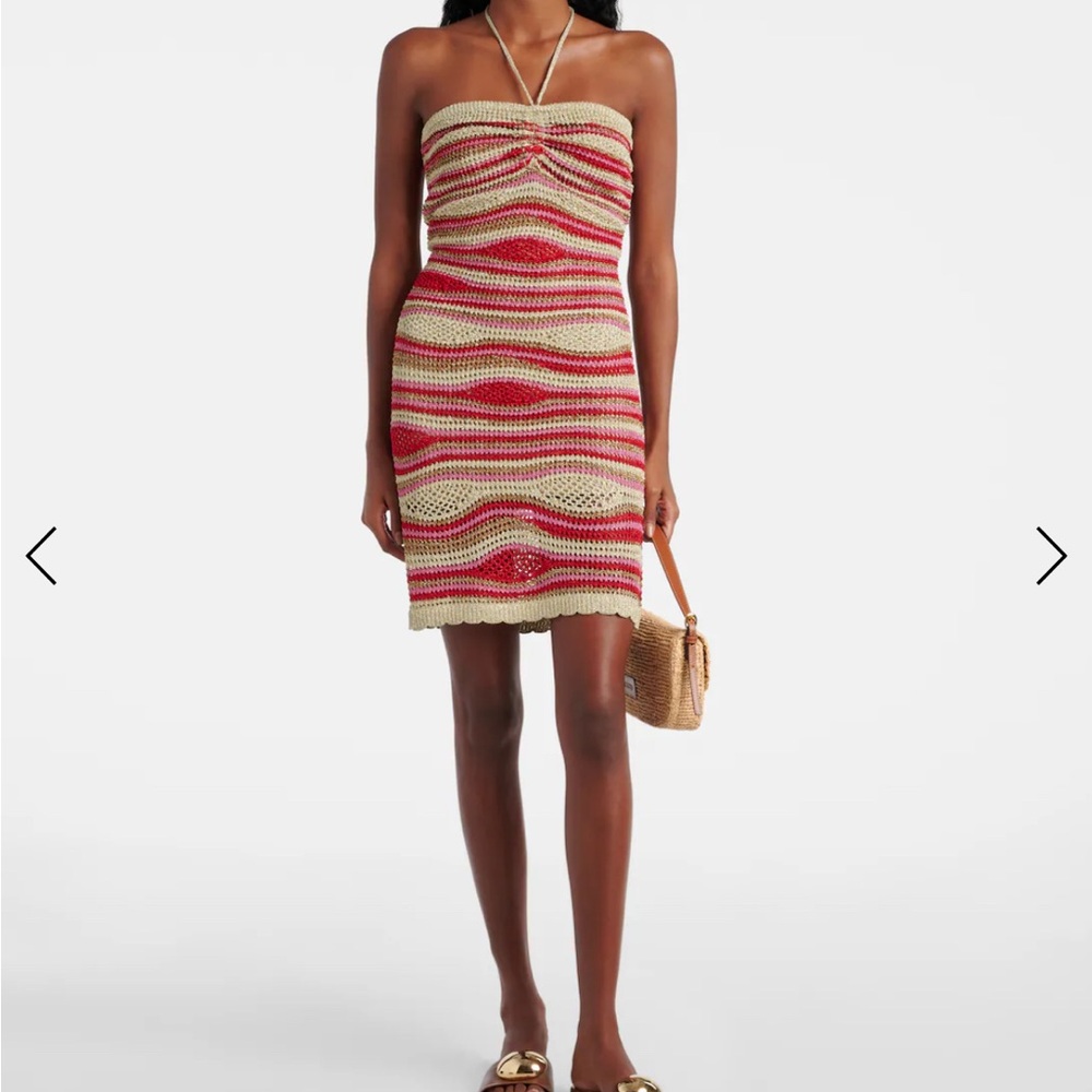 Striped Red and Cream Strapless crochet Dress farm Rio Anthropologie small